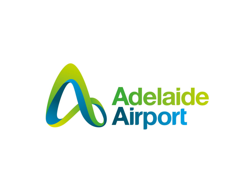 Image: green and blue stylised letter A with the words 'Adelaide Airport'